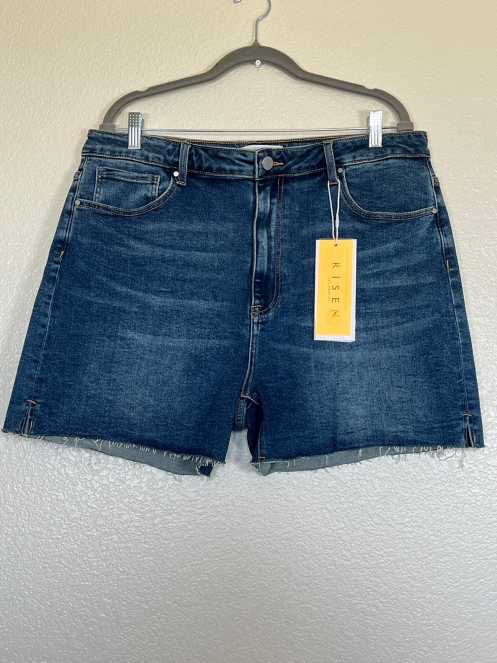 Risen dark wash denim shorts, size 3X